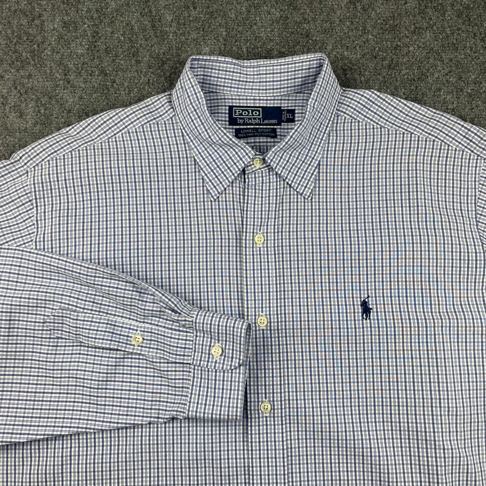 VTG Polo Ralph Lauren Lowell Sport Shirt Men XL Blue Gingham Check Cotton 2-Ply